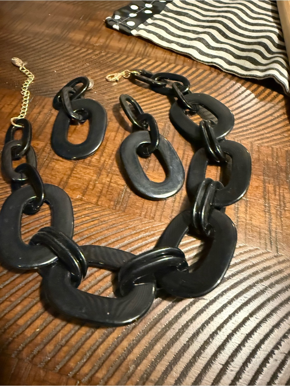 Bold Black Resin Link Necklace and Earring Set